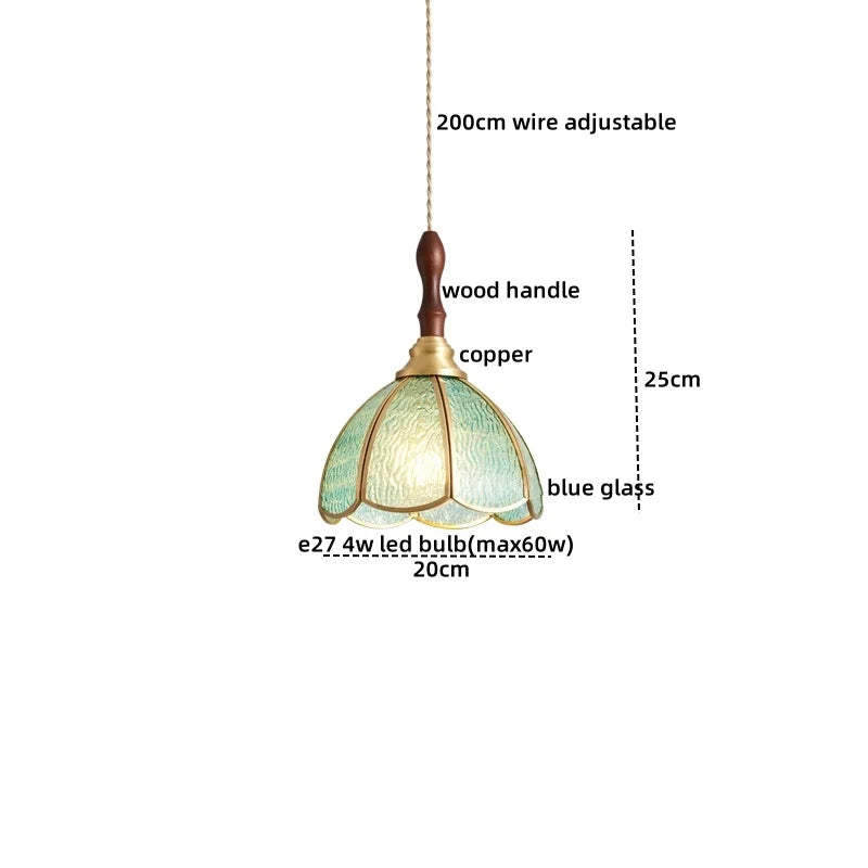 Axyaa Modern Pink Glass LED Pendant Lights Copper Hanging Lamp for Home Decor