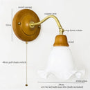 Axyaa Vintage Glass LED Wall Lamps, Japanese Style Pull Chain Copper Sconce