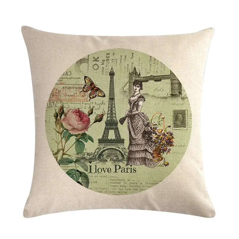 Axyaa Retro Bike Woman Linen Pillowcase 45*45cm Decorative Sofa Cushion Cover