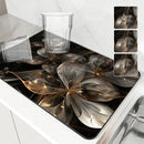 Floral Lines Translucent Flowers Non-Slip Drying Mat for Kitchen Counter by Axyaa