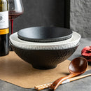 Axyaa Frosted Ceramic Hammer Patterned Serving Bowl for Salad, Ramen, Soup, Pasta