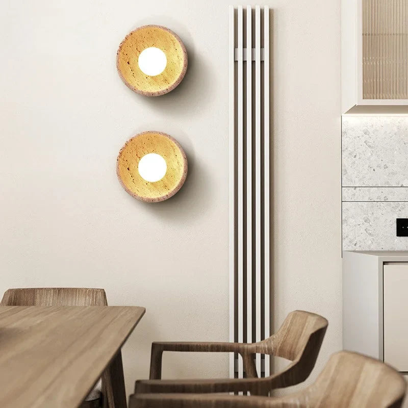 Axyaa Wabi Sabi LED Wall Lights Wood Yellow Travertine Bedside Lamps