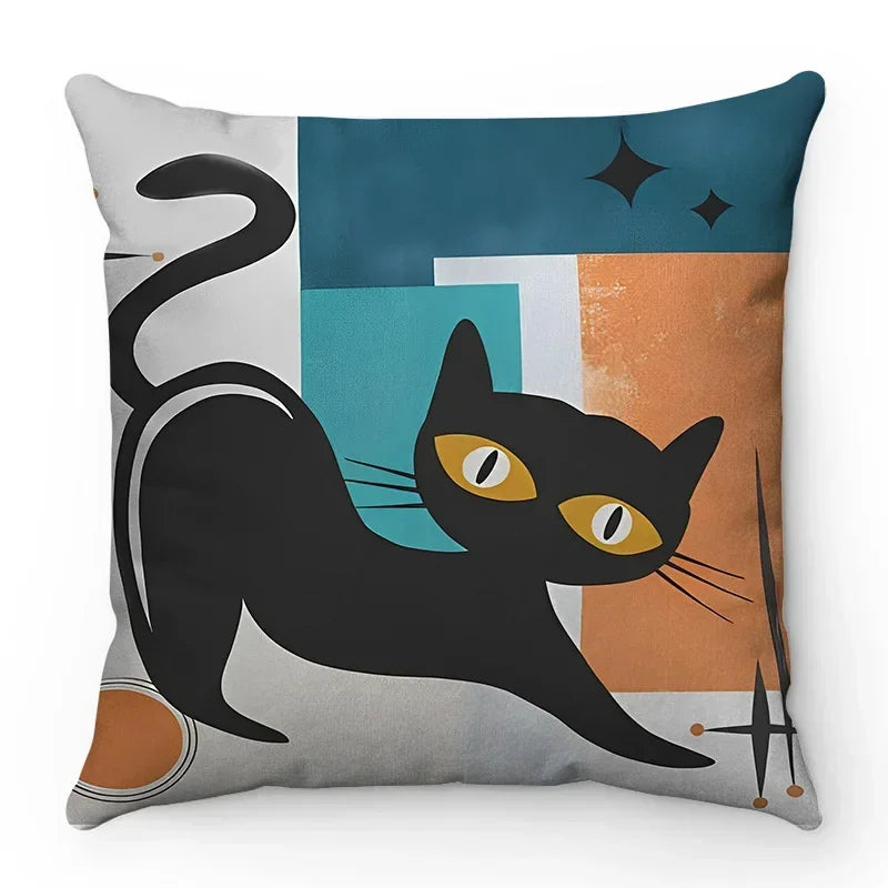 Axyaa Retro Black Cat Cartoon Anime Decorative Pillowcase for Sofa, Car, Bedroom