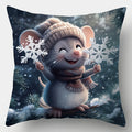 Axyaa Christmas Mice Snowflake Branches Pattern Cushion Cover for Sofa Bedroom Car