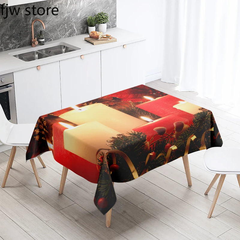 Axyaa Christmas Candle Printed Tablecloth Set