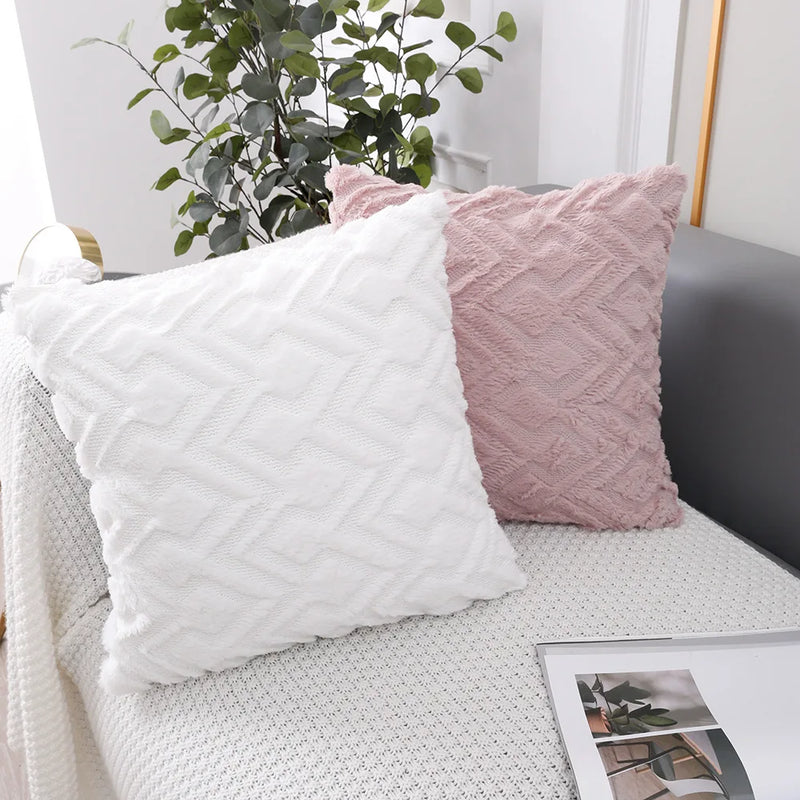 Axyaa Soft Fluffy Geometric Pattern Cushion Cover 45x45cm Home Décor Sofa Living Room