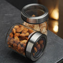 Axyaa Glass Storage Jar Kitchen Tea Coffee Bean Sealed Metal Lid Home Decor