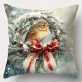 Axyaa Snowy Christmas Birds & Bow Pillow Cover for Sofa, Bedroom, Car - Home Decor