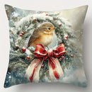 Axyaa Snowy Christmas Birds & Bow Pillow Cover for Sofa, Bedroom, Car - Home Decor