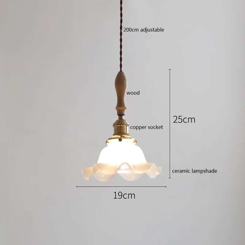 Axyaa Ceramic LED Pendant Light with Wood Copper Socket - 30CM