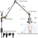Axyaa Industrial LED Wall Light Clear Glass Vintage Adjustable Long Arm Fixtures