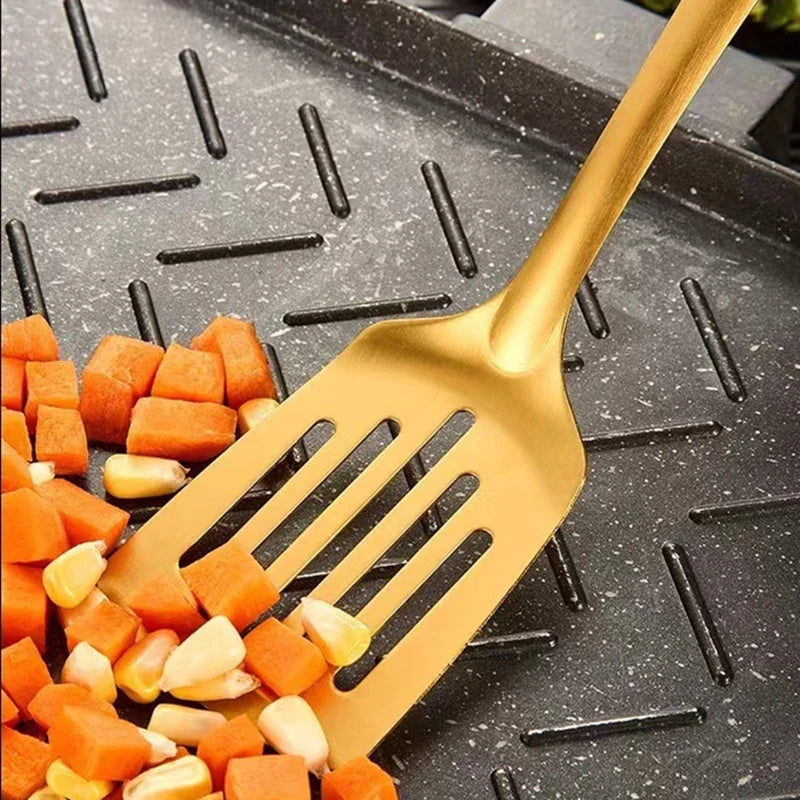 Axyaa Stainless Steel Kitchen Utensil Set - Hanging Dinner Colander Frying Spatula