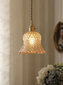 Axyaa Amber Glass Pendant Light Brass Vintage Adjustable Hanging Lamp