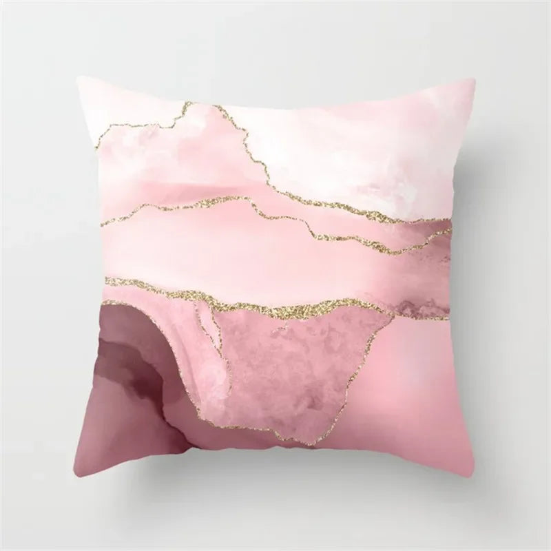 Pink Glitter Letter Flower Geometric Cushion Cover by Axyaa