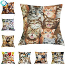 British Cat Golden Retriever Print Linen Cushion Cover - Axyaa Home Decor