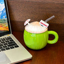 Axyaa Coconut Coffee Cup: Cute Kawaii Ceramic Mug With Lid, 130ml