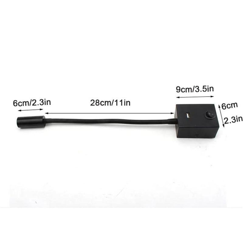 Axyaa Wall Reading Light with Gooseneck, USB Port Output, and Switch