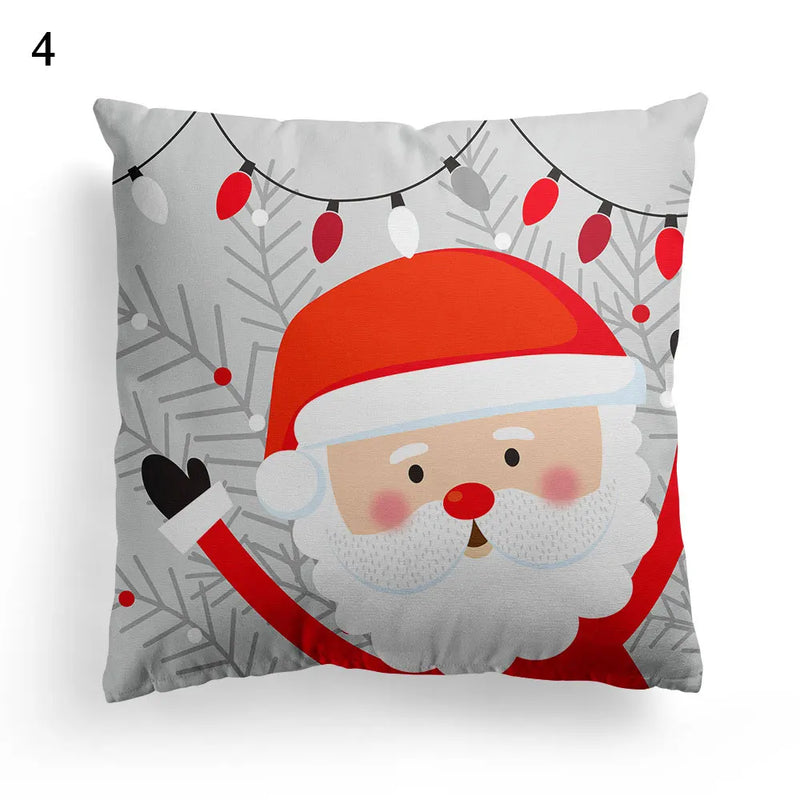 Axyaa Merry Christmas Santa Square Cushion Cover for Sofa and Home