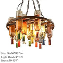 Axyaa Industrial Rust Metal Wine Bottle Chandelier LED Pendant Lamp