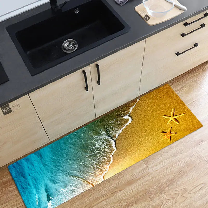 Axyaa Ocean Waves Beach Carpet - 3D Kitchen Bedroom Floor Rug
