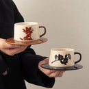 Axyaa Ceramic Coffee Cup and Saucer Set, Retro Design, High Quality, Ideal for Couples
