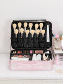 Axyaa Travel Makeup Train Case with Adjustable Dividers and Shoulder Strap