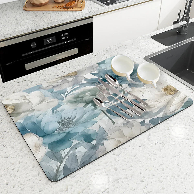 Watercolor Flower Drying Mat for Kitchen and Bathroom by Axyaa