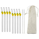 Axyaa Lemon Shaped Glass Drinking Straws Set with Brush Bag - Bar Drinkware