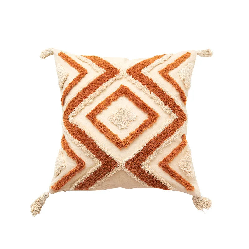 Axyaa Geometric Tufted Tassel Cotton Cushion Cover for Retro Bohemia Decor