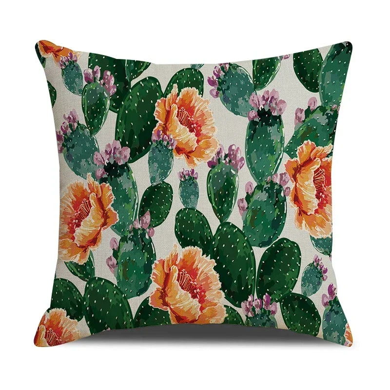 Axyaa Cactus Series Green Plant Printed 45*45cm Cushion Cover - Simple Style Square Pillowcase