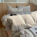 Axyaa Nordic Pink Stripes Cotton Duvet Cover 150x200 Girl's Room Comforter Set