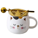 Axyaa Crown Cat Ceramic Mug with Lid Spoon - Cute Cartoon Coffee Cup