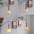 Axyaa White Ceramic LED Pendant Light with Wood Handle - Bedroom Living Room Lamp