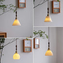 Axyaa White Ceramic LED Pendant Light with Wood Handle & Copper Socket