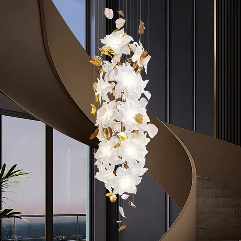 Modern Luxury Axyaa Glass Flower Chandelier for Staircase, Lobby & Living Room