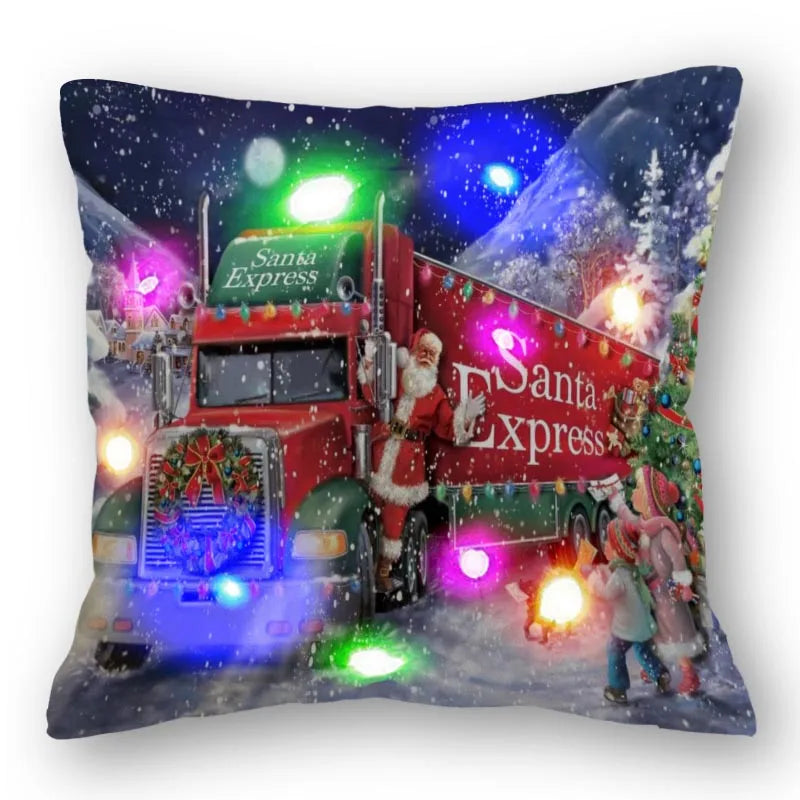 Christmas Santa LED Light Pillowcase for Home Decor, 45x45cm - Axyaa