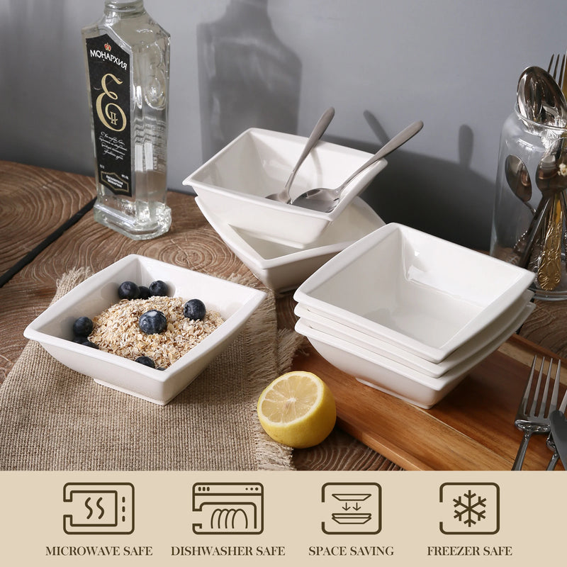 Axya™ Ivory White Porcelain Cereal Soup Salad Bowls Set - 6-Piece 5.75" Cream White