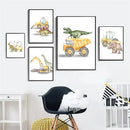 Axyaa Dinosaur Truck Tractor Excavator Wall Art Canvas, Boy Room Decor Nordic Posters