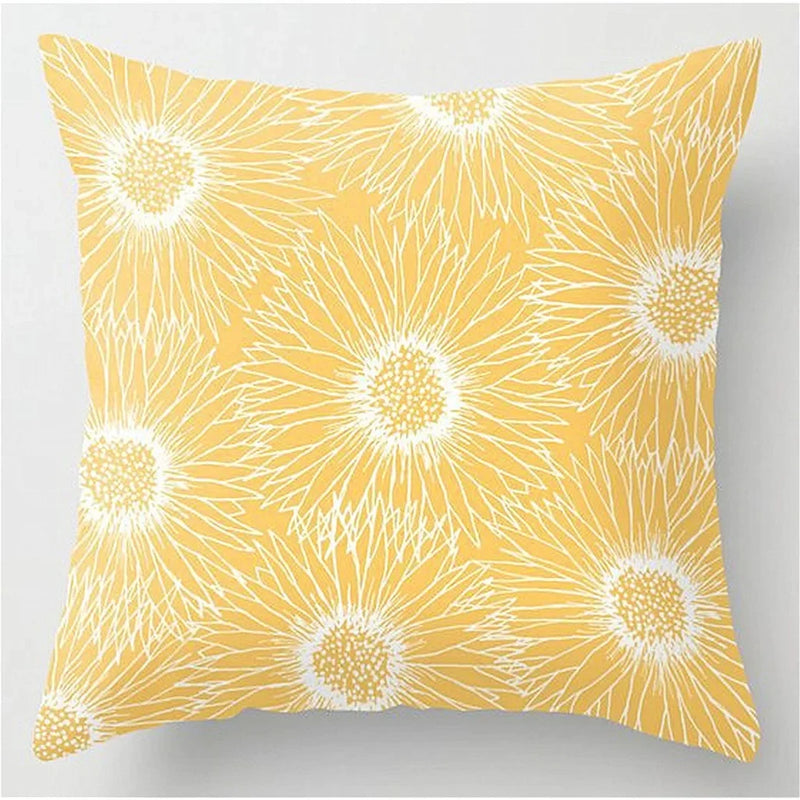Yellow Floral Leaves Pattern Cushion Cover for Modern Living Room by Axyaa