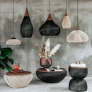 Axyaa Rattan Pendant Lamps: Vintage Handmade LED Chandelier for Kitchen Island Dining Room