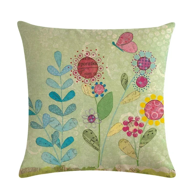 Axyaa Cartoon Plant Pillowcase 45x45cm - Decorative Sofa Cushion Cover