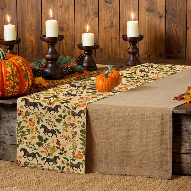 Watercolor Maple Leaves Branch Table Runner by Axyaa