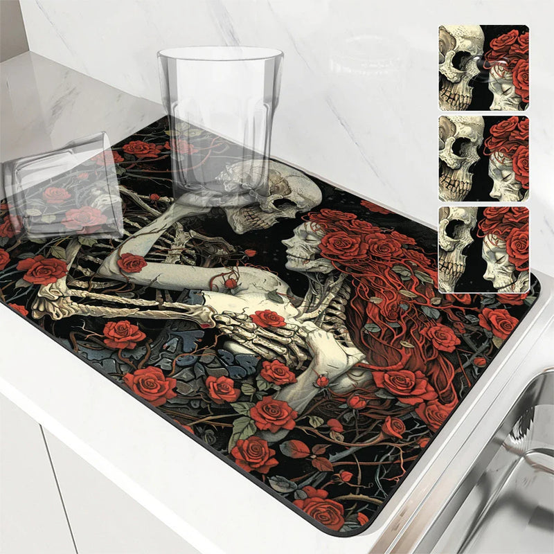 Halloween Skull Absorbent Mat by Axyaa: Antiskid & Quick Dry Kitchen/Bathroom Pad