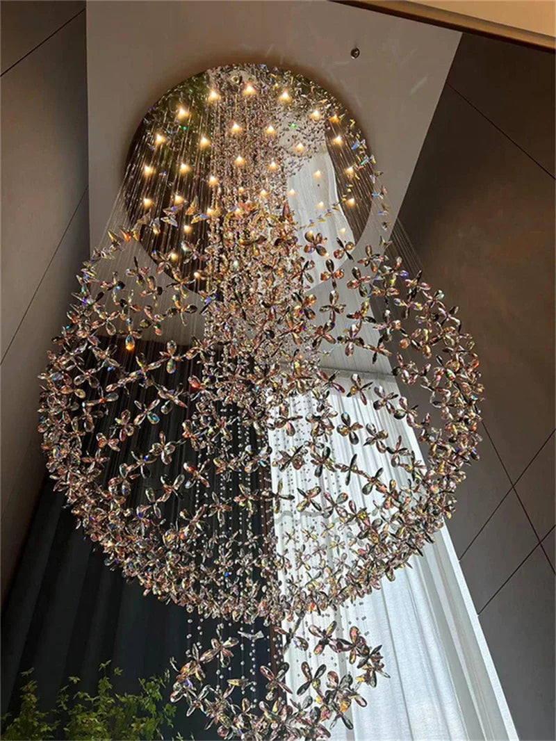 Axyaa Spiral Crystal Chandelier Modern Staircase Lighting for Living Room and Hotel Lobby Decor