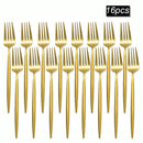 Axyaa 16pcs Stainless Steel Gold Tableware Dinner Fork Set
