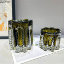 Axyaa Glass Vase Wrinkled Flower Pots Elegant Desk Decoration Room Aesthetic Decor