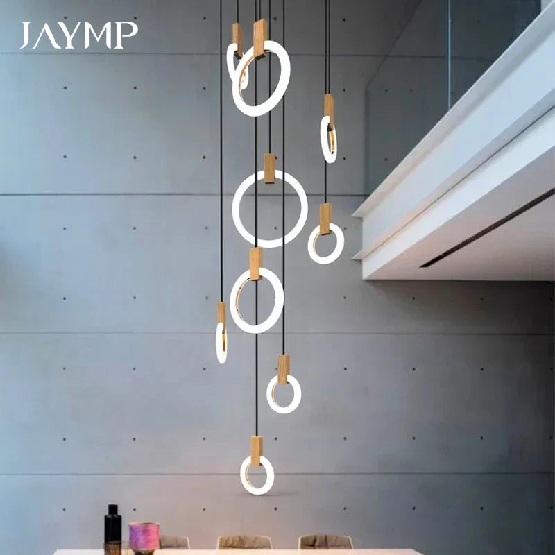Axyaa Circular Staircase Chandelier: Luxury Nordic Living Room Pendant Light
