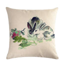Axyaa Rabbit Pillowcase: Cute Ink Style for Office, Car, Sofa & Living Room