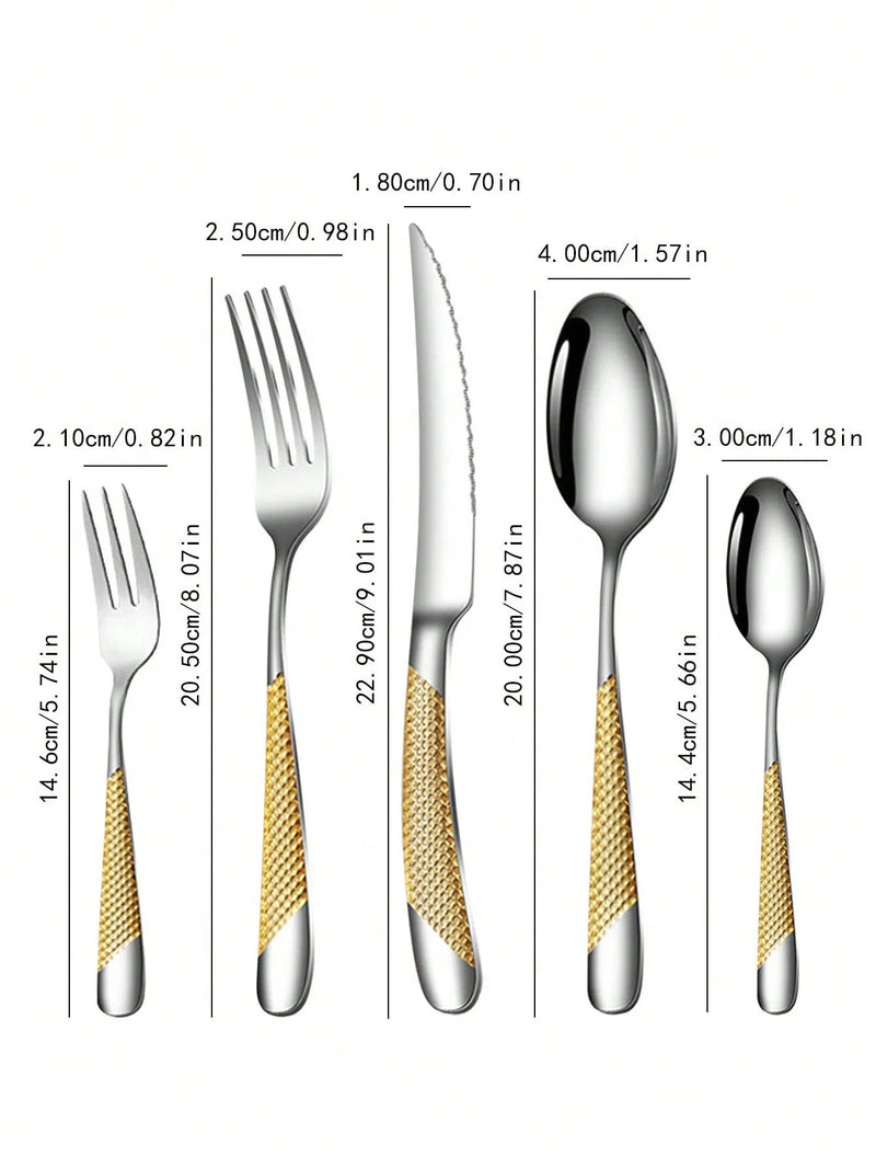 Axyaa Stainless Steel Star Drill Cutlery Set - 30pc Knife, Fork & Spoon Dining Set