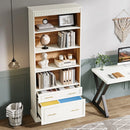 Axyaa 5-Shelf File Cabinet Bookcase, 72" White, Free-Standing Wood Display Storage
